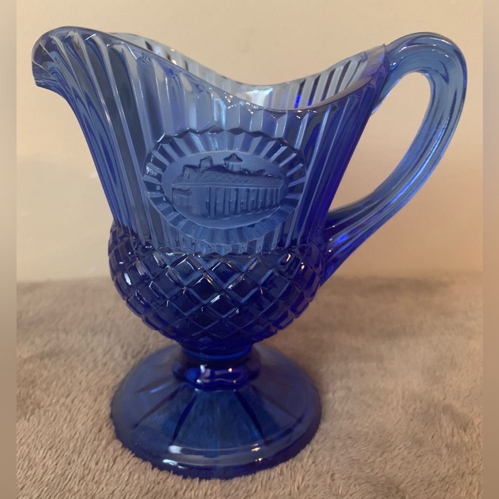 Cobalt Blue Glass Creamer Gravy Pitcher WA Mt Vernon Vintage Fostoria for Avon